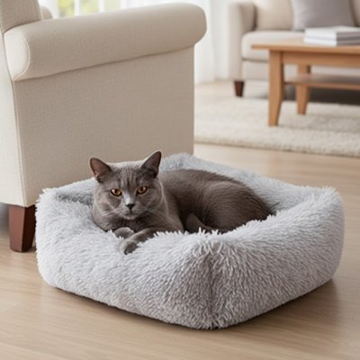 Panier chat gris douillet design