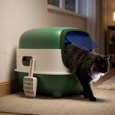 Facile à Nettoyer vert Bac à litière Chat