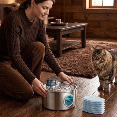 Filtration Continue Fontaine a eau pour Chat gris