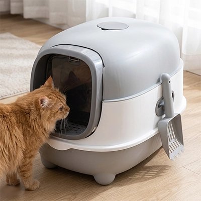 Bac à litière Chat Anti-Odeurs Facile gris