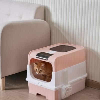 Bac à litière Chat Facile à Nettoyer rose