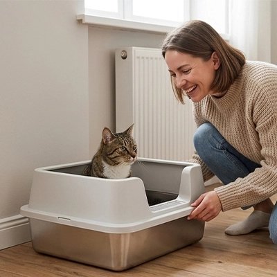 Bac à litière Chat beige Hygiénique Anti-Odeurs