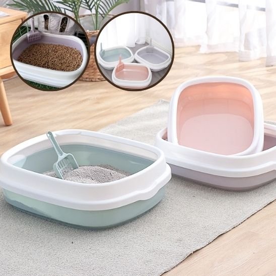 bac a litiere chat rose gris