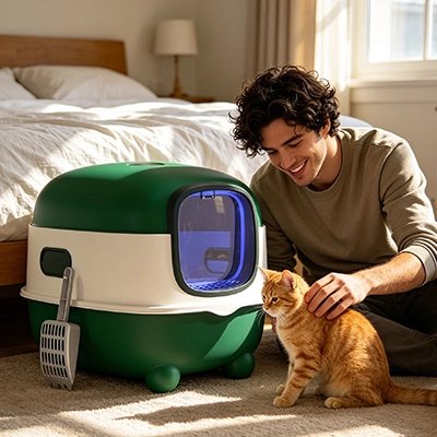 Bac à litière Chat vert Anti-Odeurs Facile