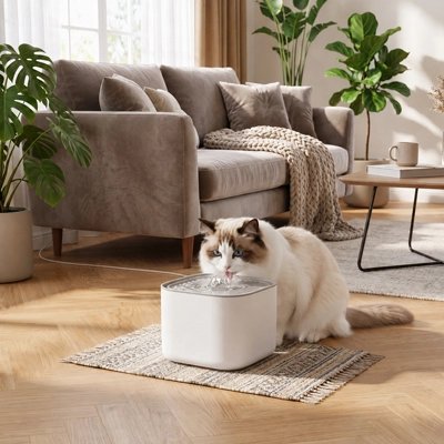 blanc Fontaine a eau Chat