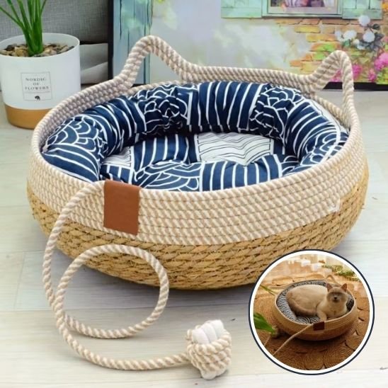 bleu panier coussin