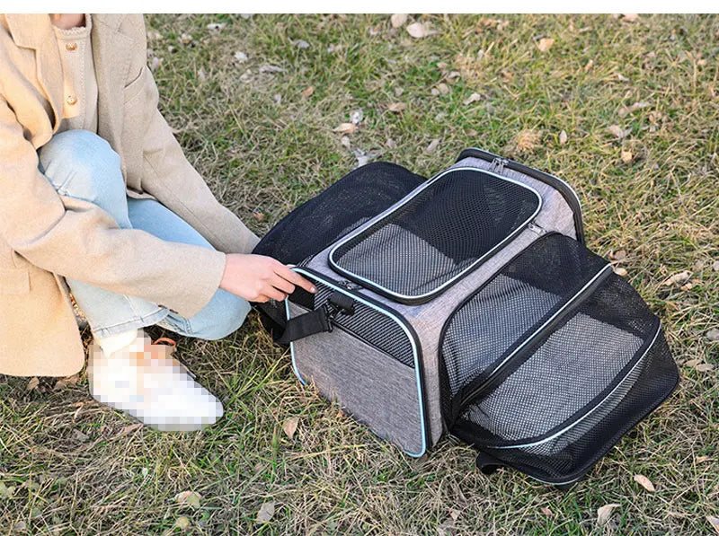 bleu sac de transport pour chat