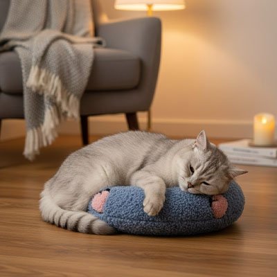 Coussin chat bleu