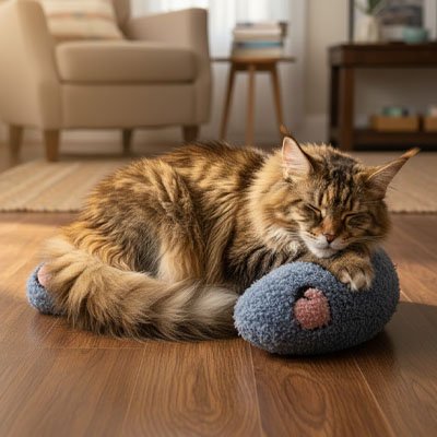Coussin chat bleu confortable
