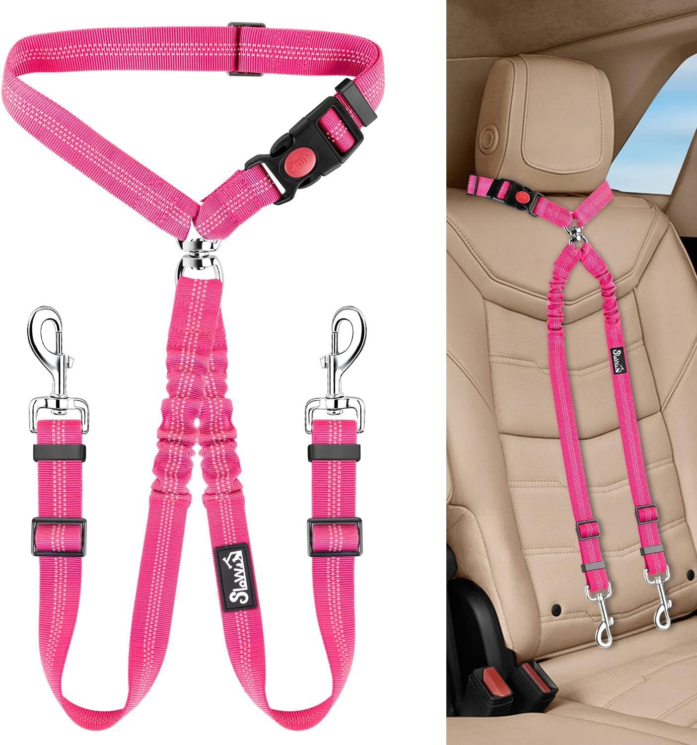 Double laisse pour chien rose