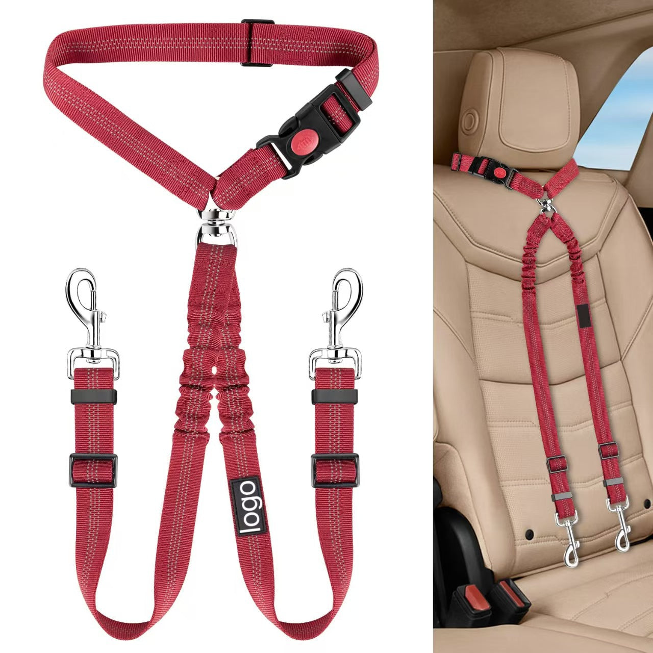 double laisse pour chien rouge 