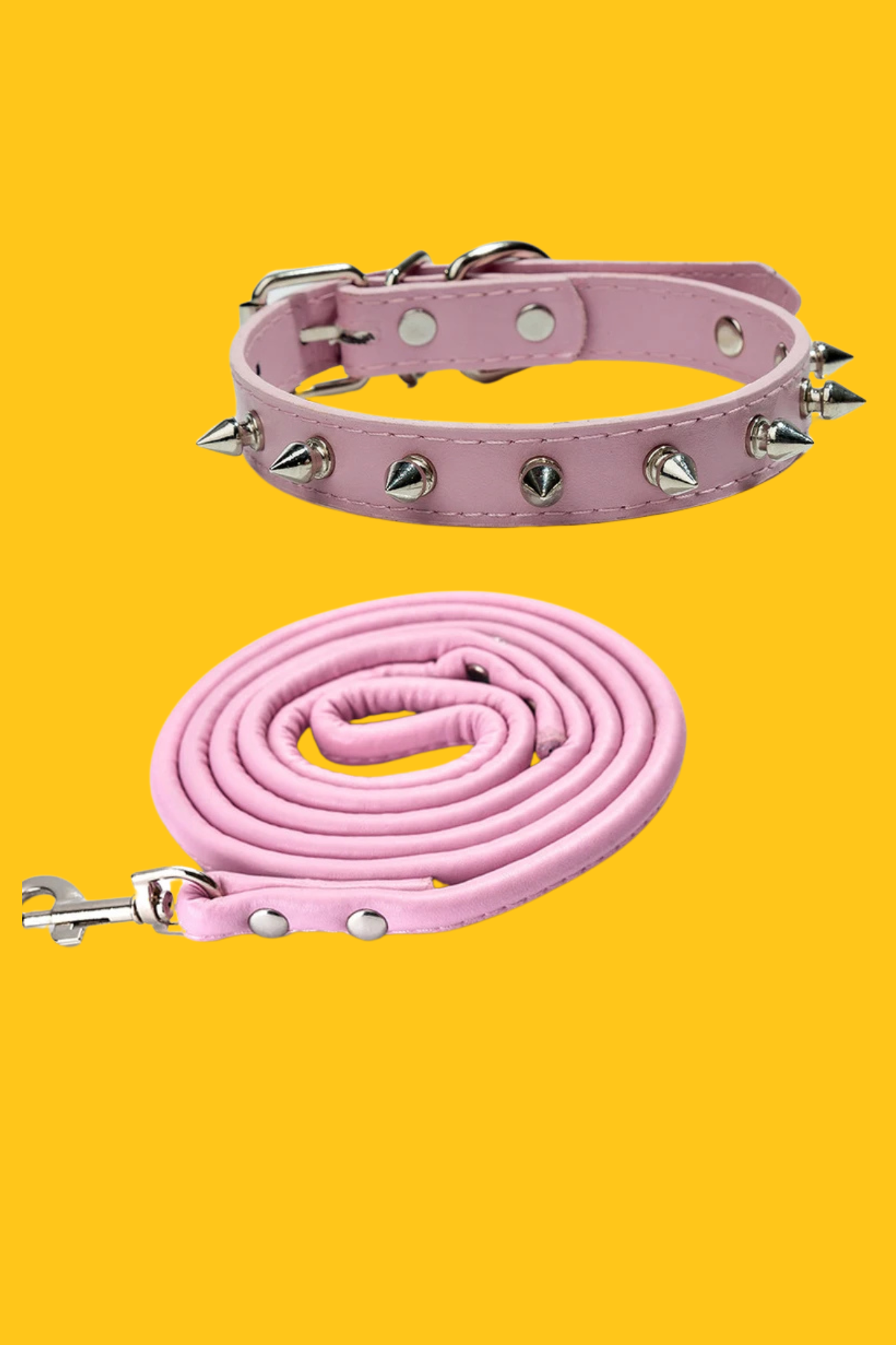ensemble collier cuir rose