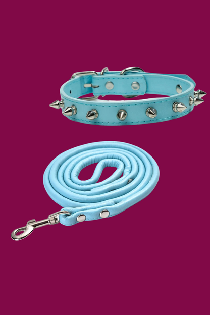 ensemble collier en cuir bleu ciel