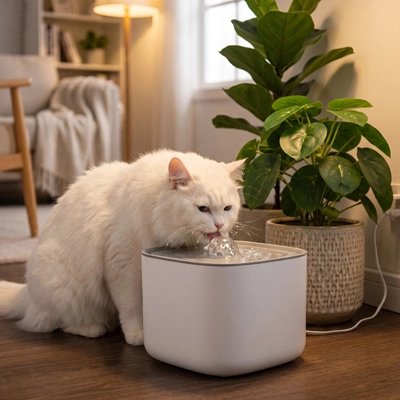 Fontaine a eau Chat blanc