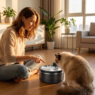 Fontaine à eau chat sans fil​ noir