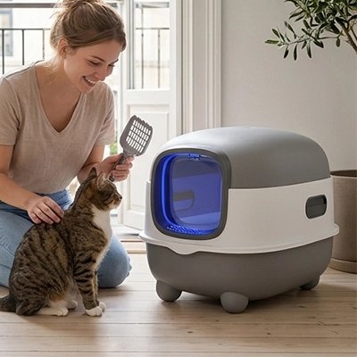 gris Bac à litière Chat Anti-Odeurs Facile gris 
