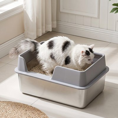 gris Bac à litière Chat Anti-Odeurs Facile