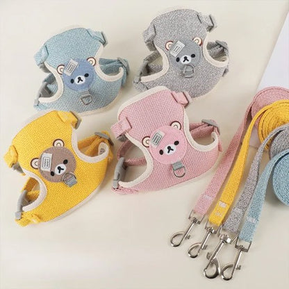 Harnais pour petit chien jaune rose bleu gris