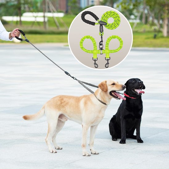 Laisse double pour chien jaune