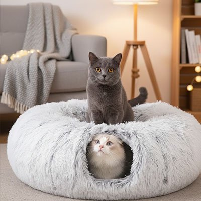 Niche pour chat gris douillette