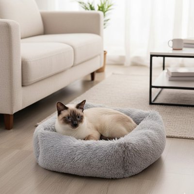 Panier chat douillet gris