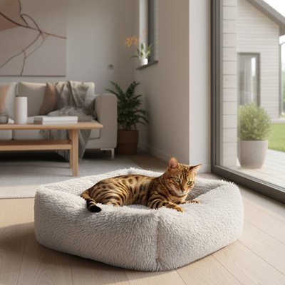 Panier chat gris douillet