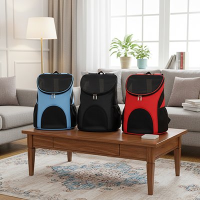 Sac a dos chien  bleu noir rouge