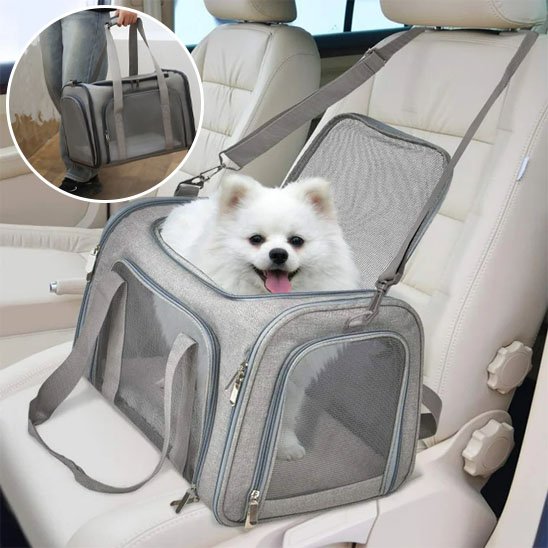 sac de transport chien gris