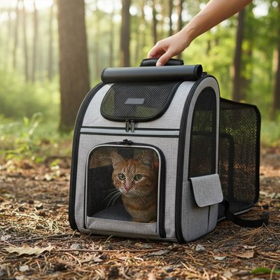 Sac de transport pour chat gris noir