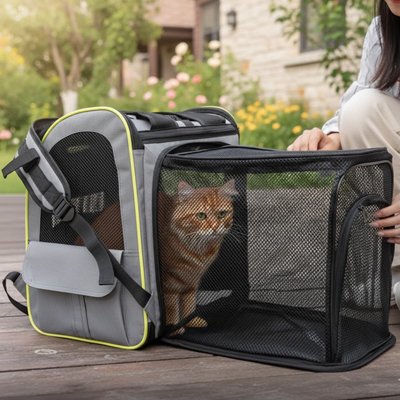 Sac de transport pour chat gris vert