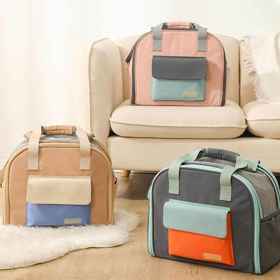 Sac de transport pour chat orange bleu rose