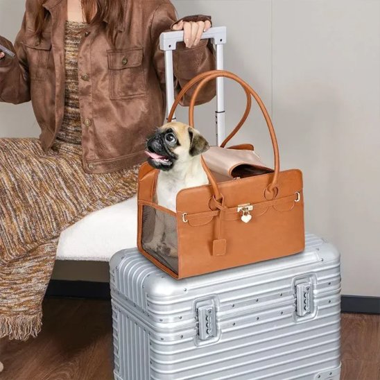 Sac de transport pour chien securite brun